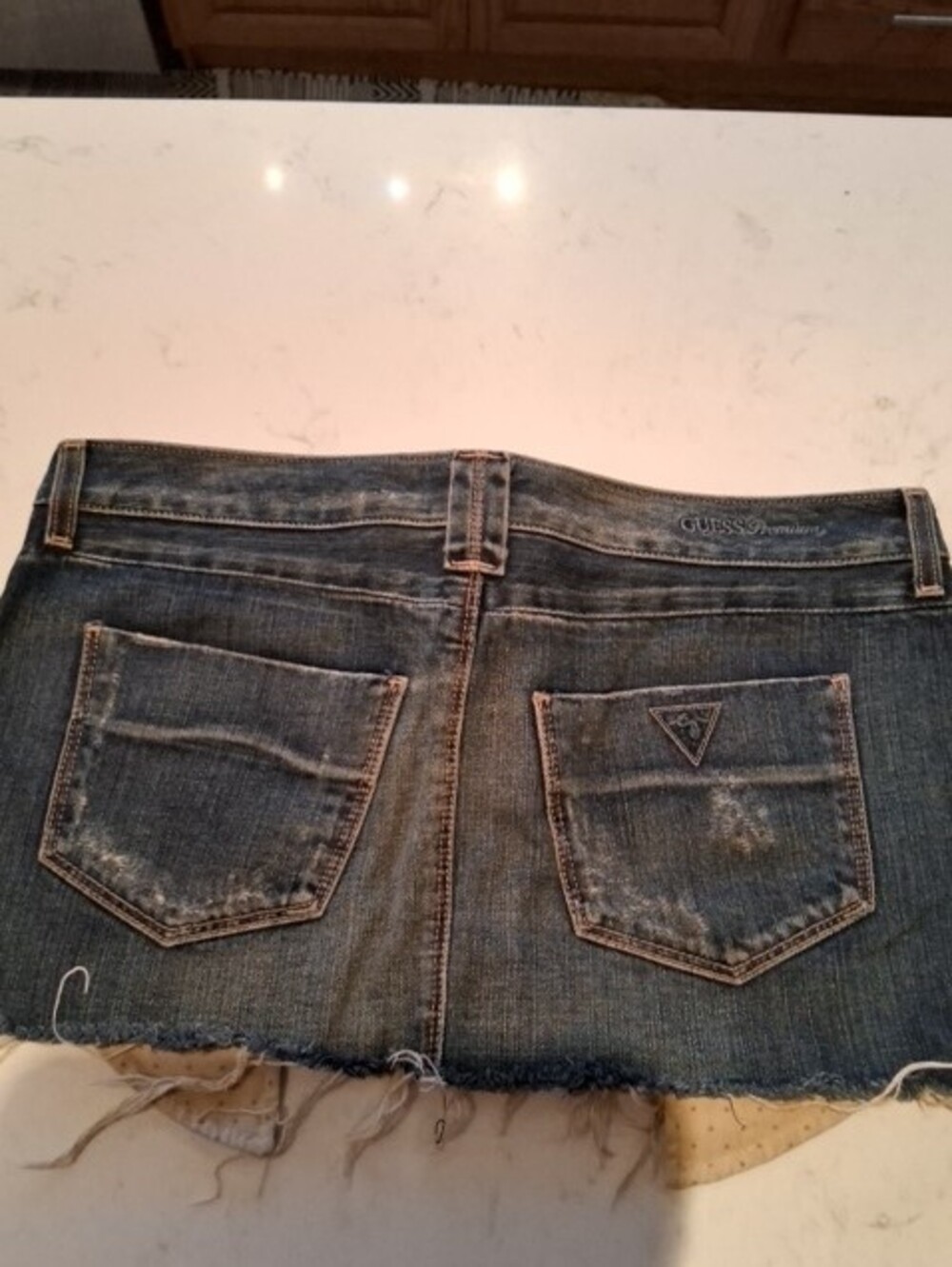 Guess Dark Blue Distressed Denim Mini Skirt - Picture 2 of 4